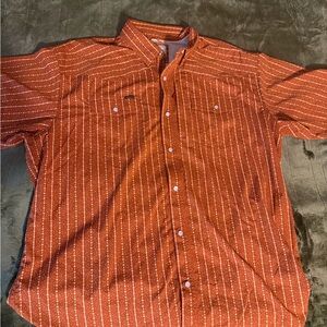 Men's Casual Burnt Orange Striped Button-Down Shirt “The Earl” Poncho